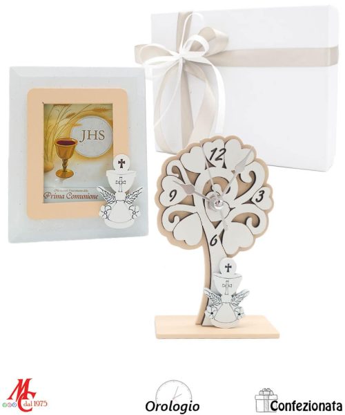 Bomboniera set 2 pezzi portafoto più orologio prima comunione