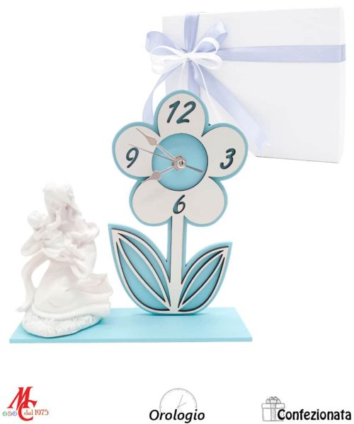 Bomboniera Battesimo - Orologio Fiore Celeste con Maternità