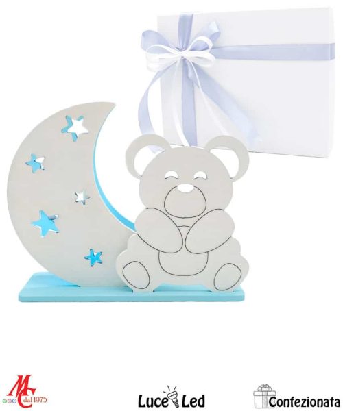 Bomboniera – Luna con Orsetto celeste - luce led