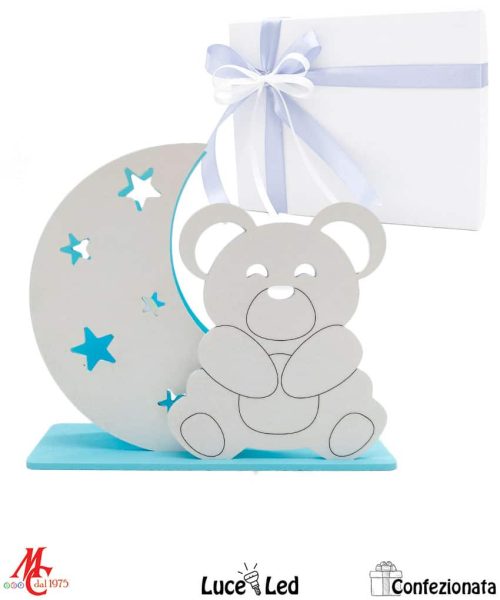 Bomboniera LAMPADA a luce led LUNA Celeste ORSETTO