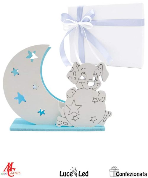 Bomboniera – Luna con Cagnolino Celeste - luce led