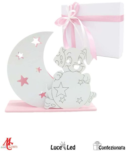 Bomboniera Battesimo - Lampada Luna Rosa con Cagnolino