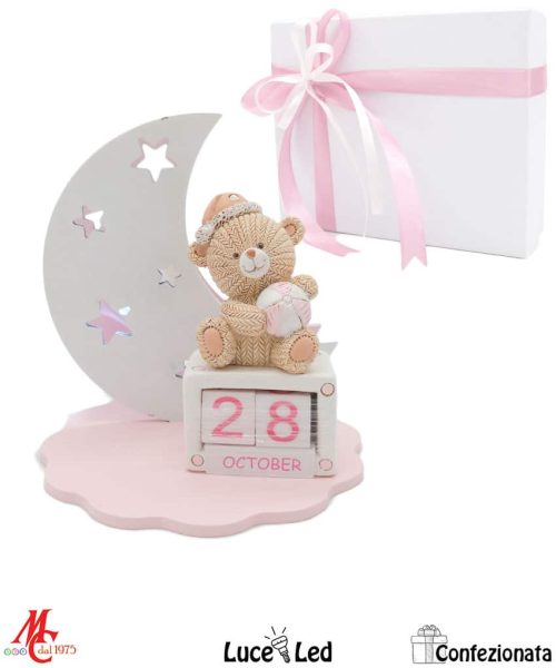 Bomboniera – Calendario Perpetuo Orsetto Rosa - Luce Led