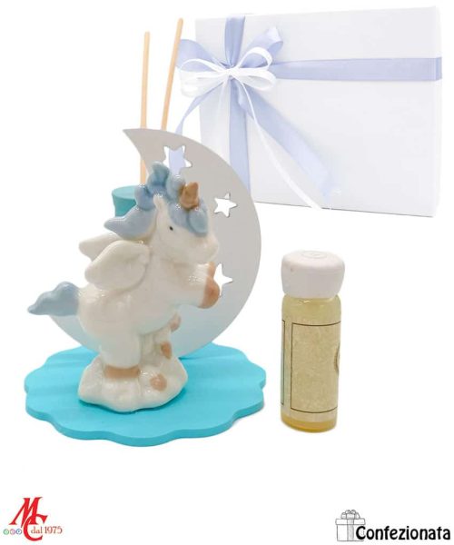 Bomboniera – Profumatore Luna con Unicorno Celeste