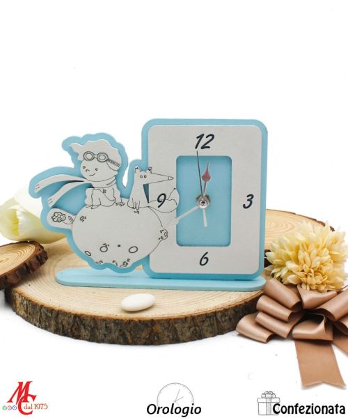Bomboniere OROLOGIO PICCOLO PRINCIPE celeste in LEGNO