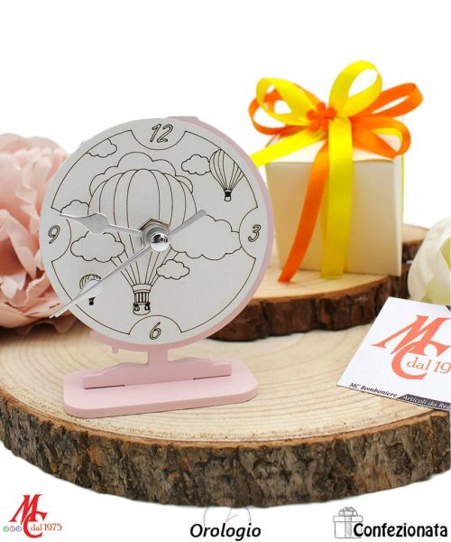 Bomboniera Orologio Mongolfiera Rosa - Completa di Confezione