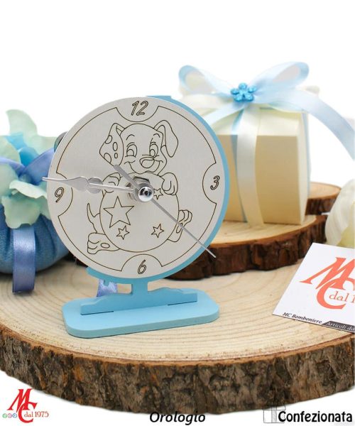 Bomboniera Orologio Cagnolino Celeste - Completa di Confezione