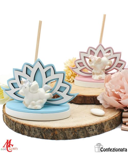 Bomboniera Unicorno Celeste - Profumatore a Forma di Fiore di Loto