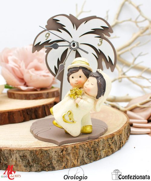 Bomboniera Orologio Palma con Sposi - Completa di Confezione