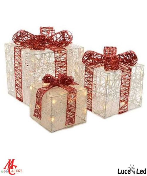 Set 3 Pacchetti Regalo - Luce Led - Decoro Natalizio