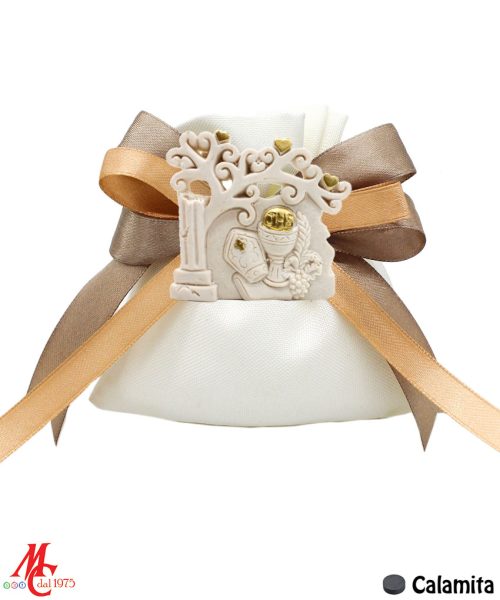 Bomboniera / Bustina: Sacchettino con Applicazione Magnete Comunione e Cresima con Albero della Vita