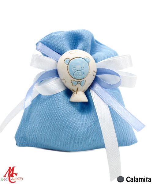Sacchettino con Applicazione Magnete Palloncino con Orsetto Celeste