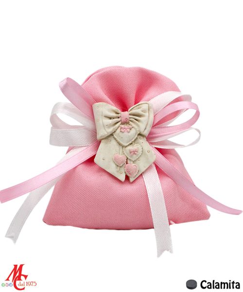 Sacchettino con Applicazione Magnete Fiocco Nascita Rosa