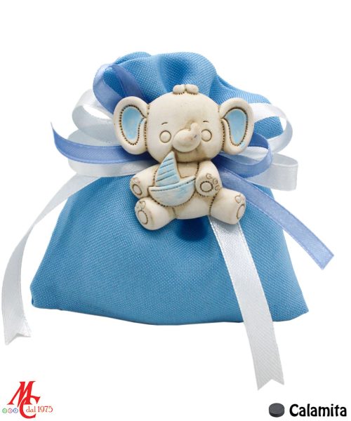 Sacchettino con Applicazione Magnete Elefantino Celeste