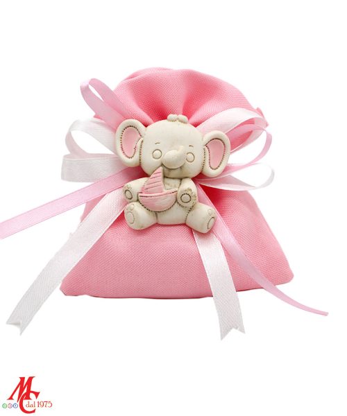 Sacchettino con Applicazione Magnete Elefantino Rosa