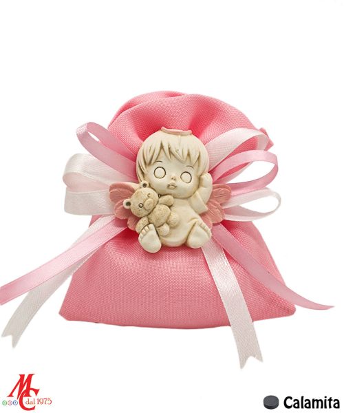 Sacchettino con Applicazione Magnete Angioletto Rosa