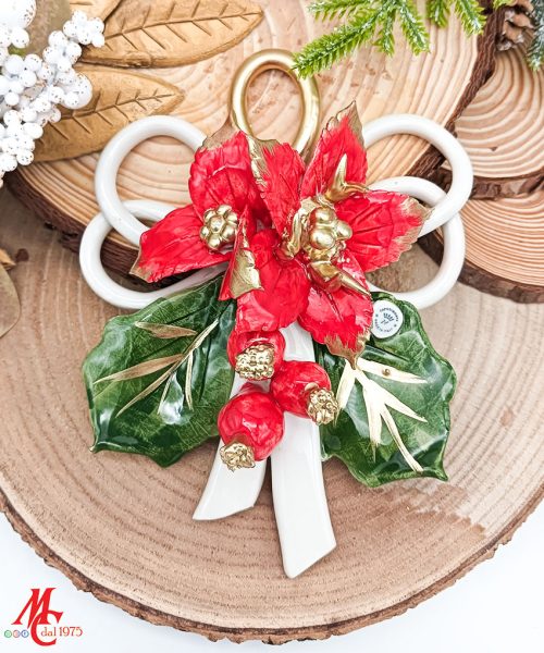 Appendino con Stella di Natale in Ceramica di Capodimonte