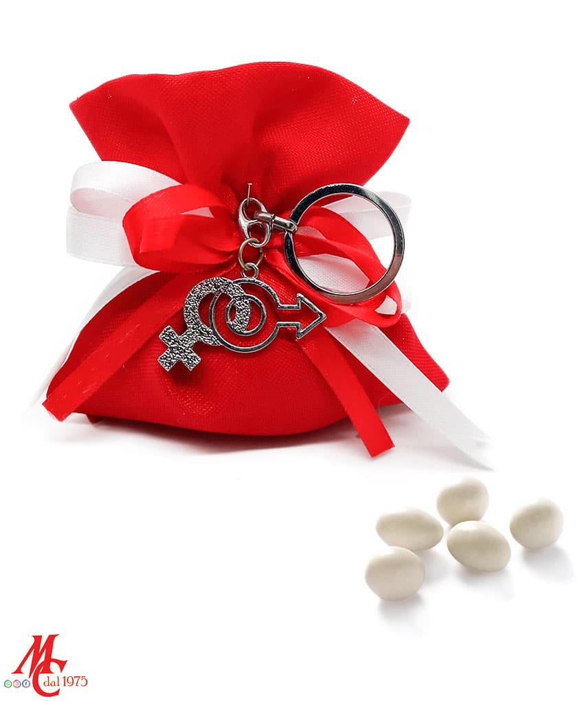 Bomboniera Ciondolo Lui e Lei Uniti simboli in metallo satinato linea Romance