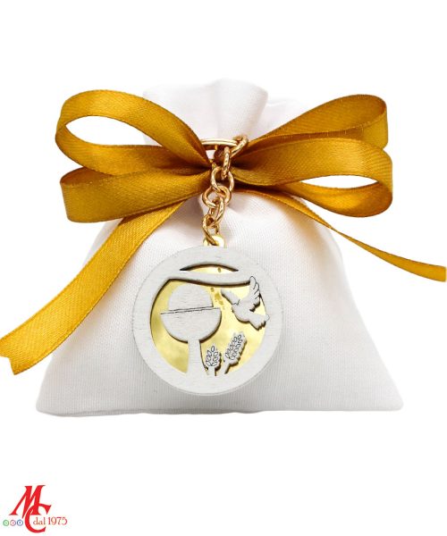 Sacchettino con Portachiavi Comunione Bianco e Oro