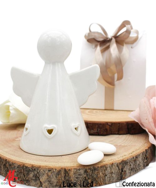 Bomboniera Angelo in Porcellana Bianca con Luce LED - Completo di Confezione