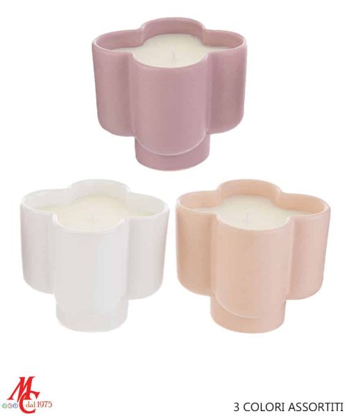 Bomboniera Candela Fiore in Ceramica - 3 Colori Assortiti
