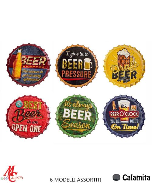 Bomboniera / Bustina Calamita in Ceramica a Forma di Tappo di Birra - 6 Assortite