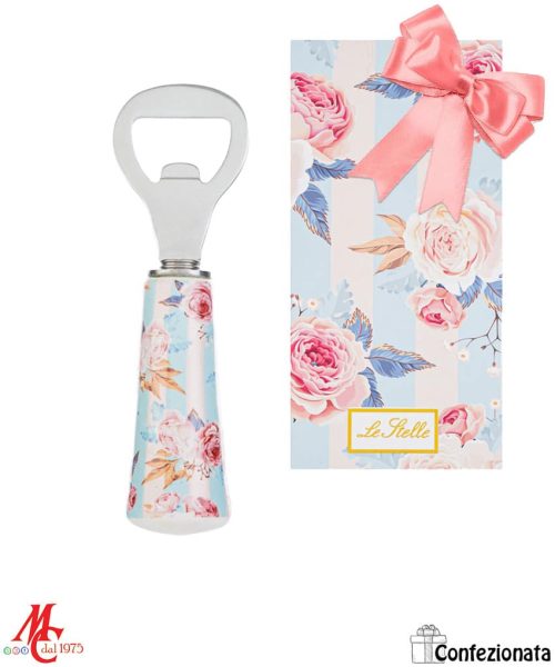 Bomboniera Utile Apribottiglie Decorato Stripes and Roses - Completa di Confezione