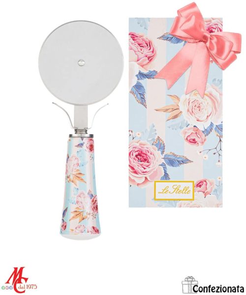 Bomboniera Utile Taglia Pizza - Decorato Stripes and Roses - Completa di Confezione