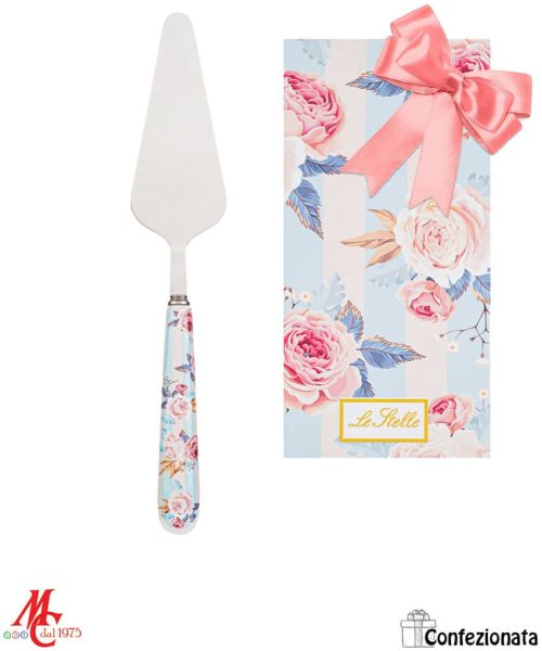 Bomboniera Utile Paletta Torta - Decorato Stripes and Roses - Completa di Confezione