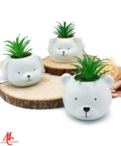 Bomboniera Piantina con Animaletti in Porcellana Celeste - 3 Modelli Assortiti