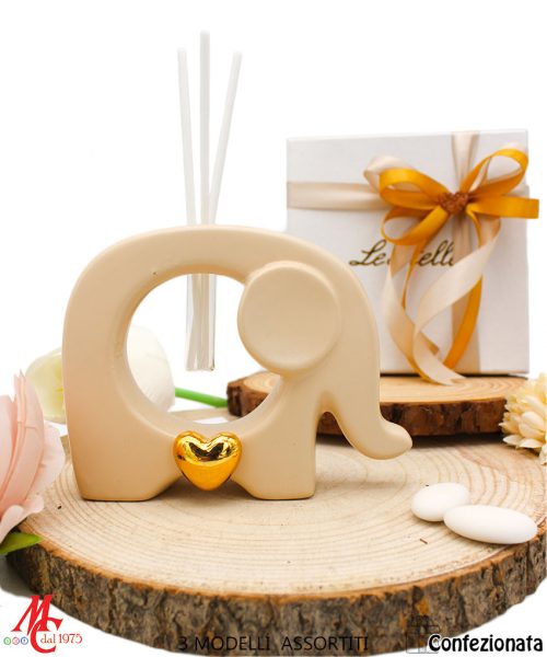 Bomboniera Profumatore Elefante in Porcellana - 3 Colori Pastello Assortiti - Completa di Confezione