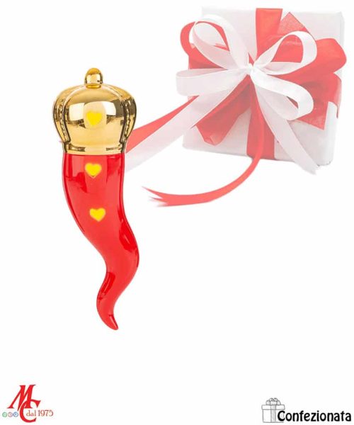 Bomboniera Appendino Corno Rosso Porcellana con Luce LED - Completa di Confezione