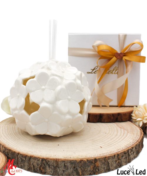 Bomboniera Profumatore Fiori in Porcellana con Luce LED - Completa di Confezione