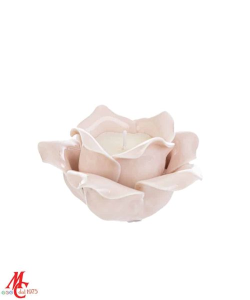 Bomboniera Candela Profumata Dentro Fiore Porcellana Rosa