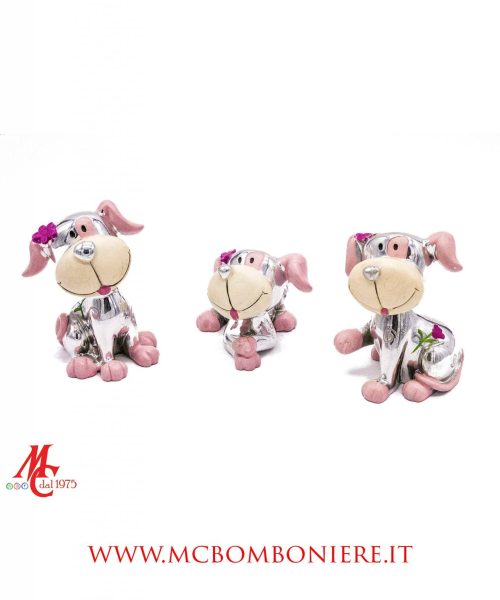 cagnolini argentati in resina - Colore Rosa