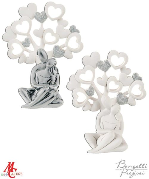 Bomboniera - Coppia Seduta Albero della Vita - Argento/Bianco