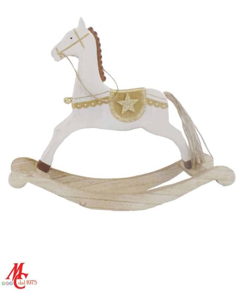 Cavallo a Dondolo in Legno - Bianco E Oro