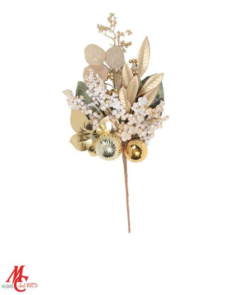 Pick bacche foglie e palla natale in oro