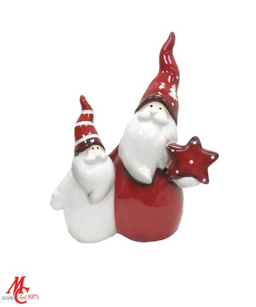 Babbi Natale Abbracciati in Ceramica Bianco e Rossa