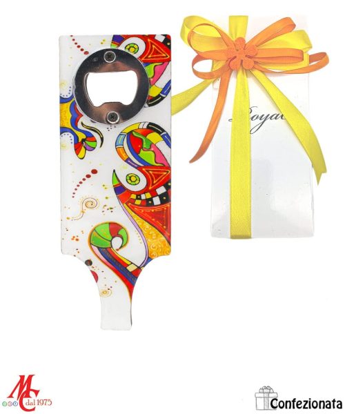 Bomboniera Apribottiglie con Base in Legno Decorata in Stile Pop Art
