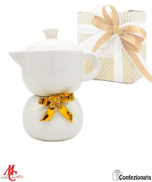 Bomboniera Confezionata - Zuccheriera Bianca fiocco Oro