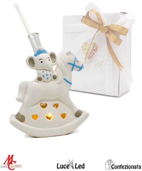 Bomboniera Confezionata - Profumatore Elefantino Cavalluccio Celeste - Luce Led
