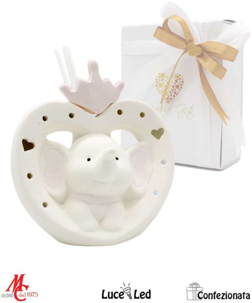 Bomboniera Profumatore Elefantino Rosa - Luce Led