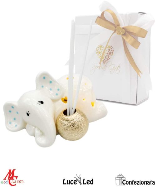 Bomboniera Profumatore Elefantino Disteso Celeste - Luce Led