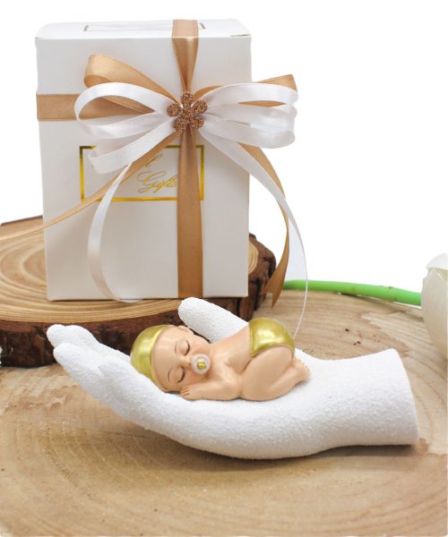 Bomboniera Battesimo Bimbo su Mano - Completa di Confezione