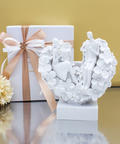 Bomboniera Matrimonio Coppia su Vaso a Forma di Cuore Flowers  - Completa di Confezione