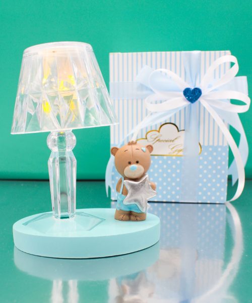 Bomboniera Battesimo Orsetto Celeste - Mini Lampada LED - Completa di Confezione
