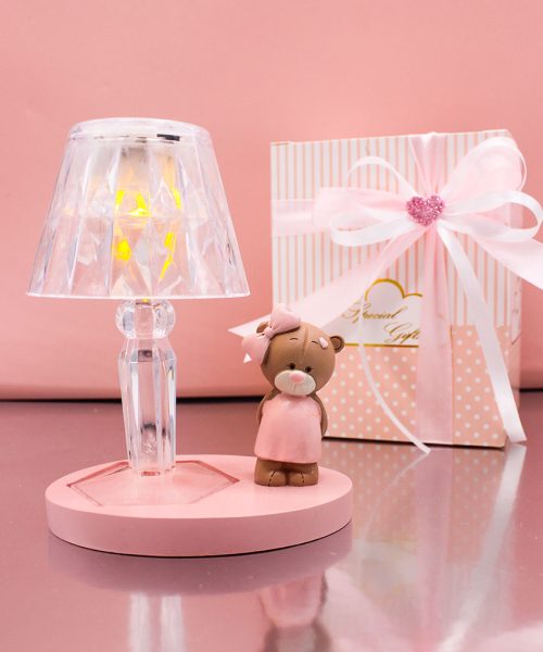 Bomboniera Battesimo Orsetto Rosa - Mini Lampada LED - Completa di Confezione