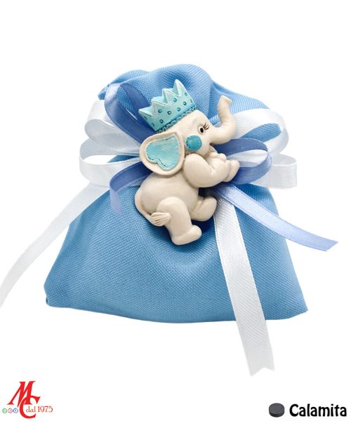 Sacchettino con Applicazione Magnete Elefantino con Corona Celeste