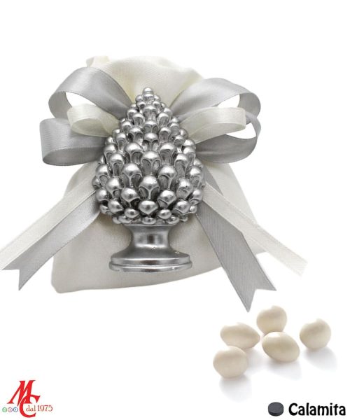 Bomboniera / Bustina calamita Pigna Siciliana Argento